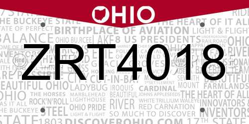 ZRT4018 Ohio License Plate