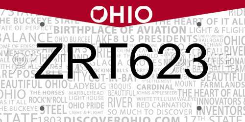 ZRT623 Ohio License Plate