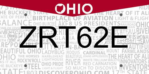 ZRT62E Ohio License Plate
