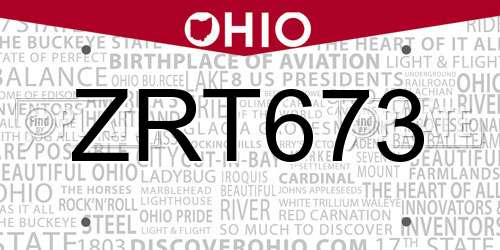 ZRT673 Ohio License Plate