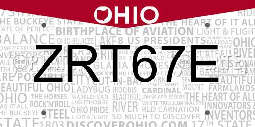 ZRT67E Ohio License Plate