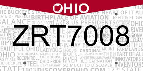 ZRT7008 Ohio License Plate