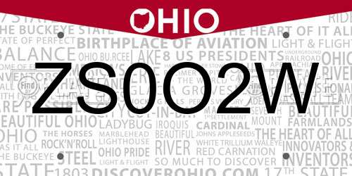 ZS0O2W Ohio License Plate