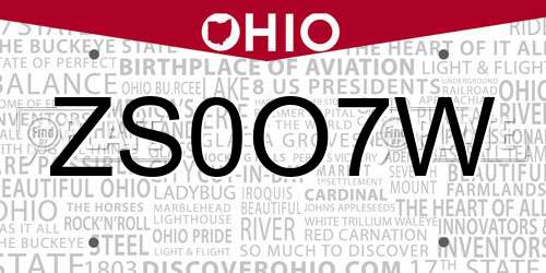 ZS0O7W Ohio License Plate