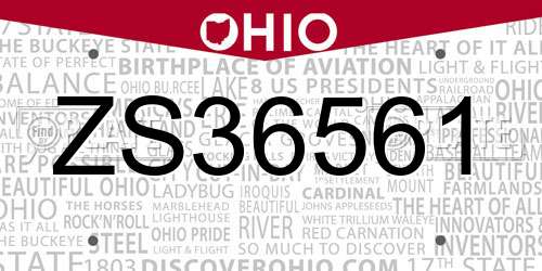 ZS36561 Ohio License Plate