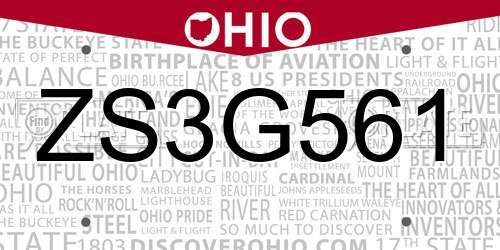 ZS3G561 Ohio License Plate