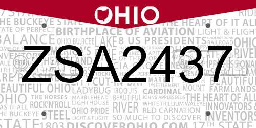 ZSA2437 Ohio License Plate