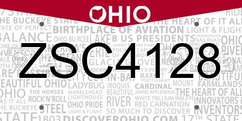 ZSC4128 Ohio License Plate