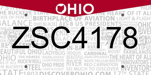 ZSC4178 Ohio License Plate