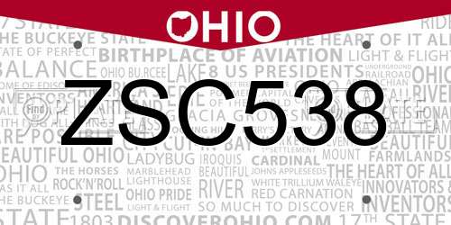 ZSC538 Ohio License Plate