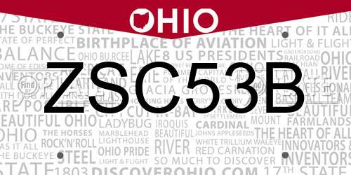 ZSC53B Ohio License Plate