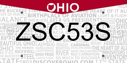 ZSC53S Ohio License Plate