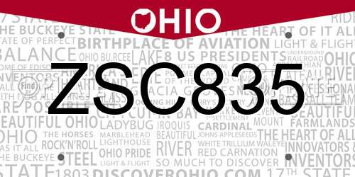 ZSC835 Ohio License Plate