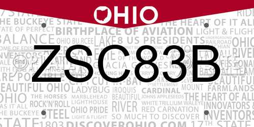 ZSC83B Ohio License Plate