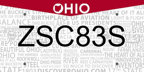 ZSC83S Ohio License Plate
