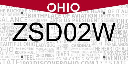 ZSD02W Ohio License Plate