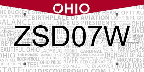 ZSD07W Ohio License Plate