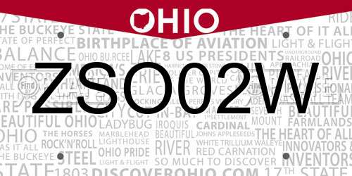 ZSO02W Ohio License Plate