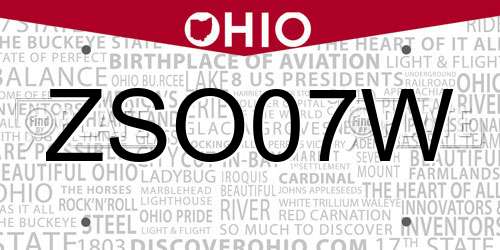 ZSO07W Ohio License Plate