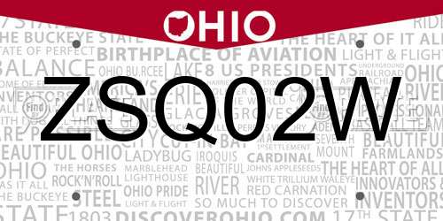 ZSQ02W Ohio License Plate