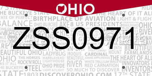ZSS0971 Ohio License Plate