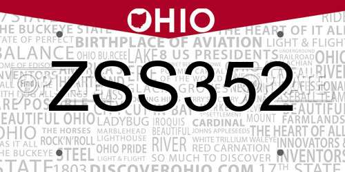ZSS352 Ohio License Plate