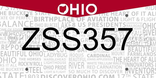 ZSS357 Ohio License Plate