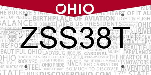 ZSS38T Ohio License Plate