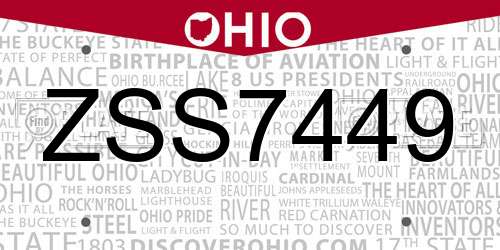 ZSS7449 Ohio License Plate