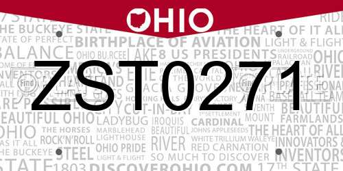 ZST0271 Ohio License Plate
