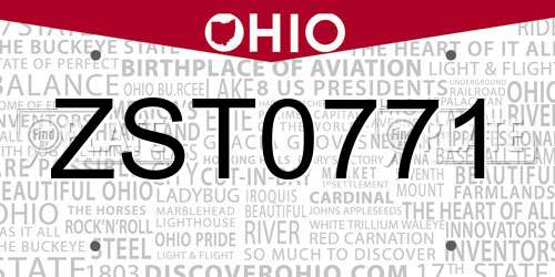 ZST0771 Ohio License Plate