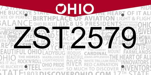 ZST2579 Ohio License Plate