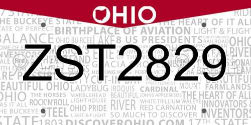 ZST2829 Ohio License Plate