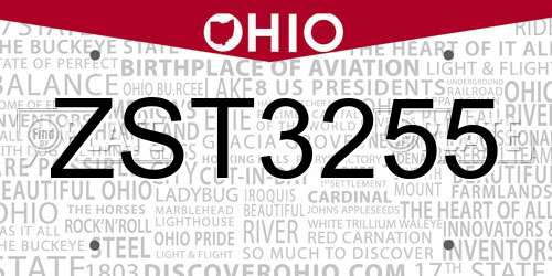 ZST3255 Ohio License Plate