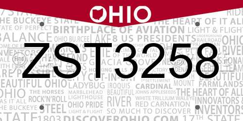 ZST3258 Ohio License Plate