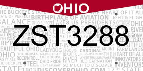 ZST3288 Ohio License Plate