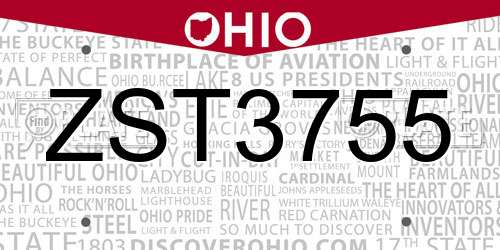 ZST3755 Ohio License Plate