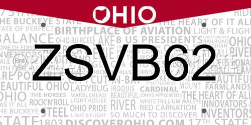 ZSVB62 Ohio License Plate