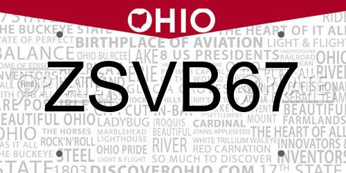 ZSVB67 Ohio License Plate