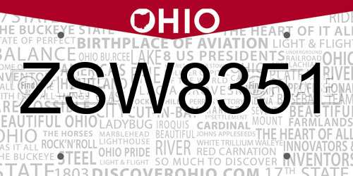 ZSW8351 Ohio License Plate