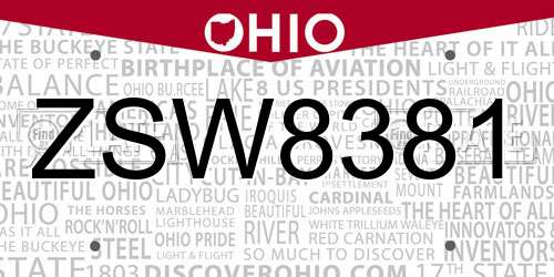 ZSW8381 Ohio License Plate