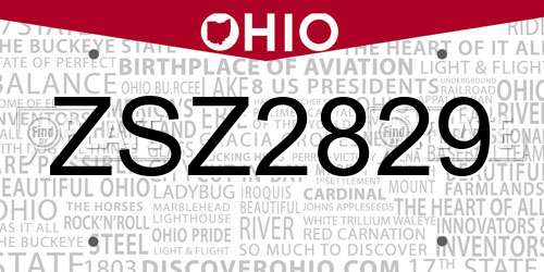 ZSZ2829 Ohio License Plate