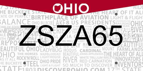 ZSZA65 Ohio License Plate