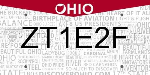 ZT1E2F Ohio License Plate