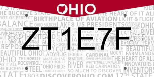ZT1E7F Ohio License Plate