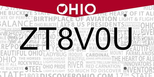 ZT8V0U Ohio License Plate
