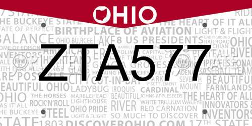 ZTA577 Ohio License Plate