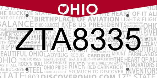 ZTA8335 Ohio License Plate