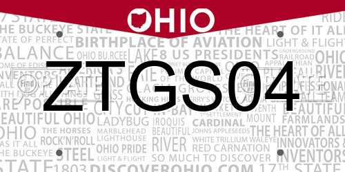 ZTGS04 Ohio License Plate