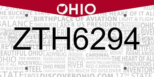 ZTH6294 Ohio License Plate